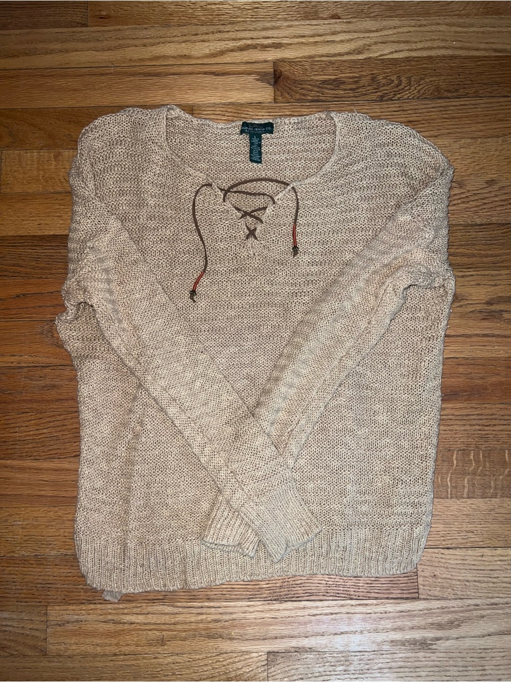 Ralph Lauren Lace-Up Scoop Neck Sweater - Beige
